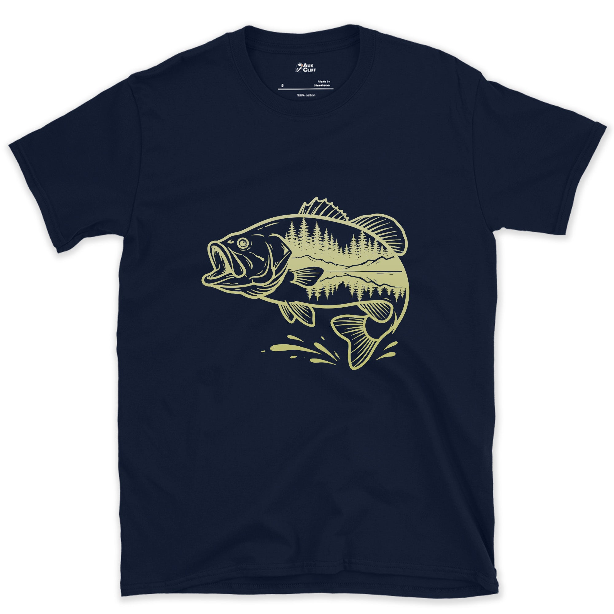 The Whole Forest Inside a Largemouth design on a Navy Gildan Softstyle t-shirt