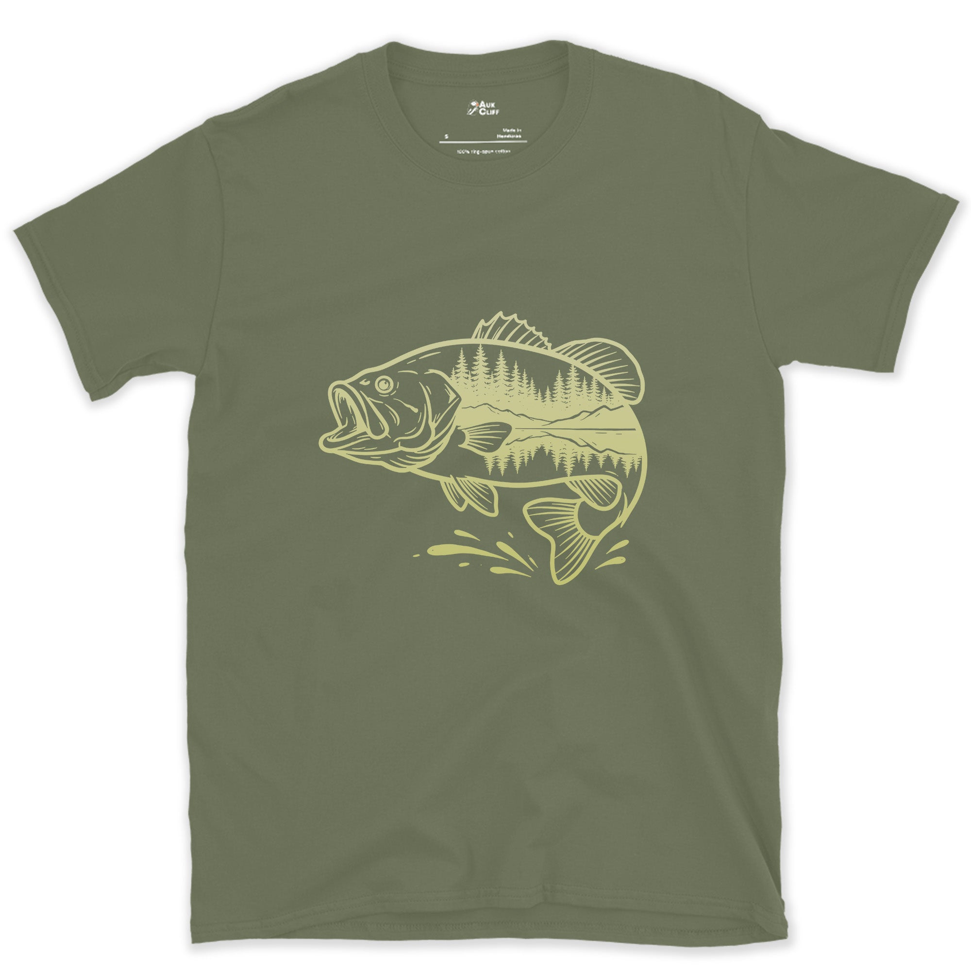 The Whole Forest Inside a Largemouth design on a Military Green Gildan Softstyle t-shirt