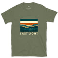 Last Light, Valley Camp design on a Military Green Gildan Softstyle t-shirt