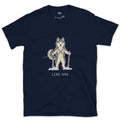 Lead Dog Husky on Skis design on a Navy Gildan Softstyle t-shirt