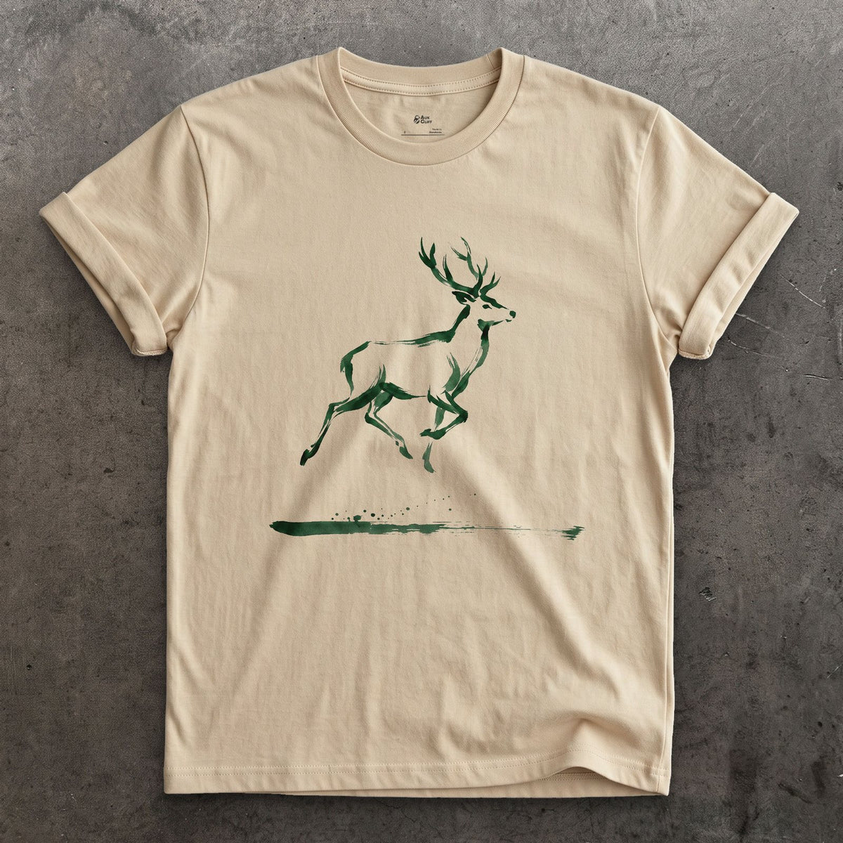 Barely There, Just Enough to Read Deer design on a Sand Gildan Softstyle t-shirt
