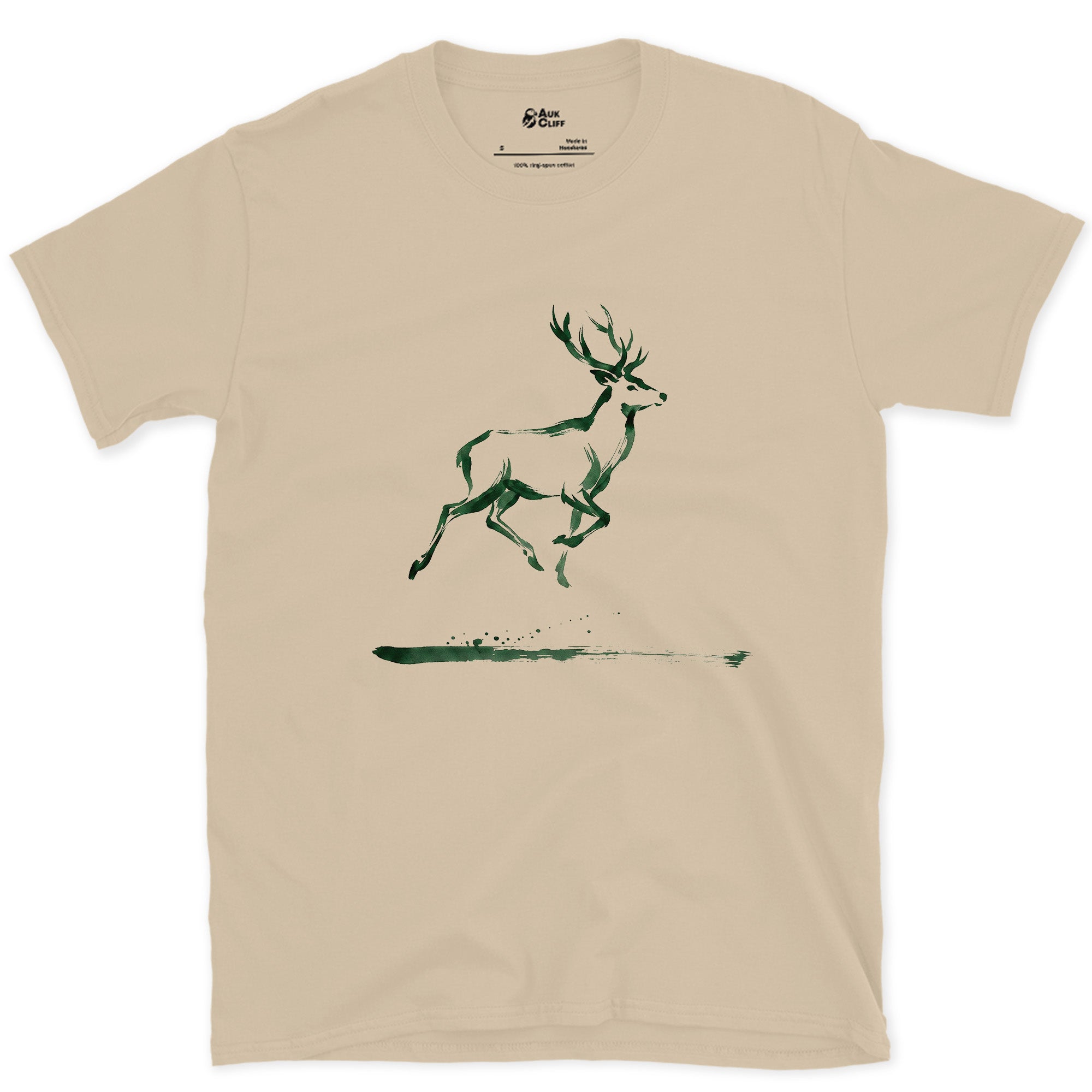 Barely There, Just Enough to Read Deer design on a Sand Gildan Softstyle t-shirt