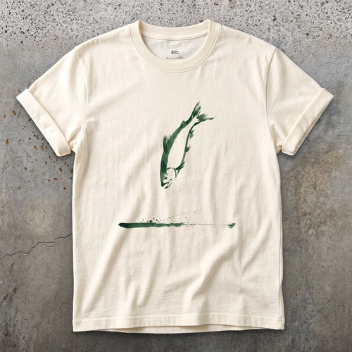 One Stroke, Leaping Fish design on a Natural Gildan Softstyle t-shirt