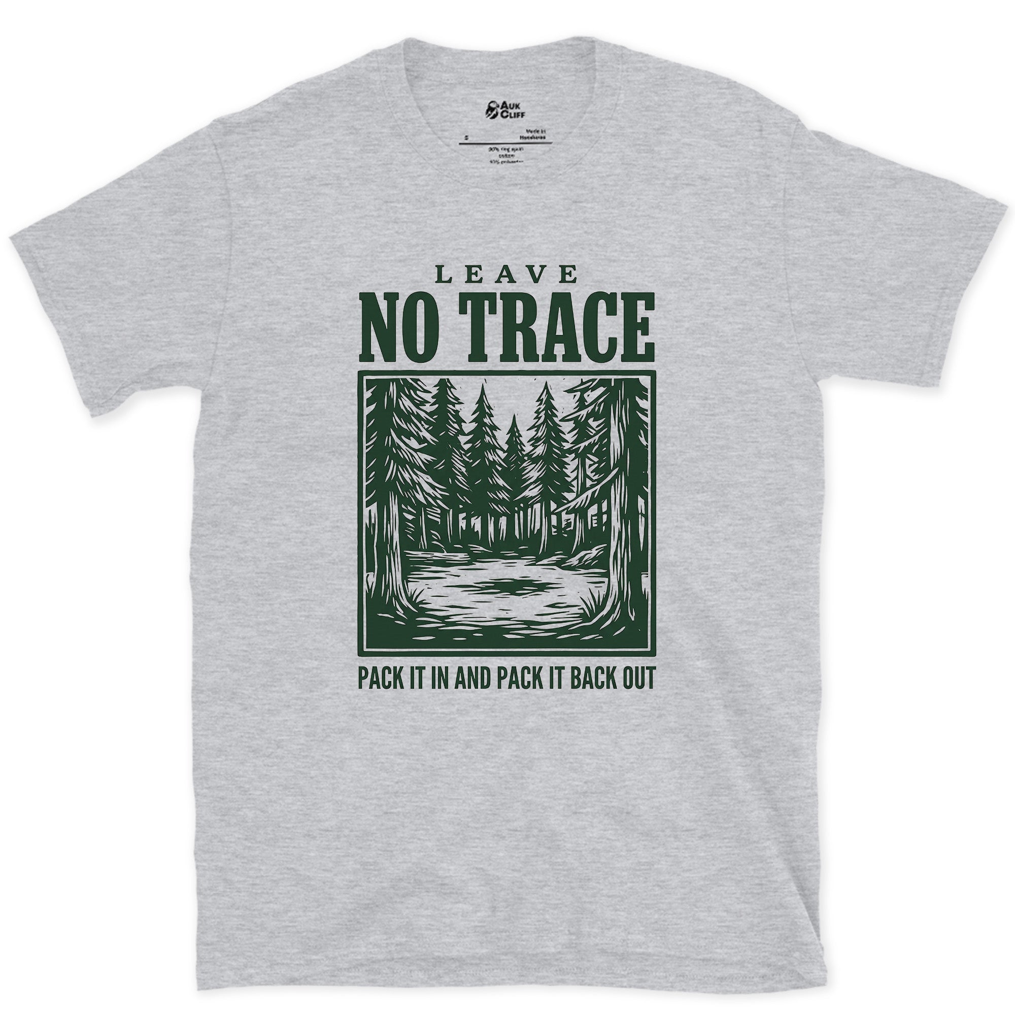 Leave No Trace, Pack It In and Pack It Out design on a Sport Grey Gildan Softstyle t-shirt