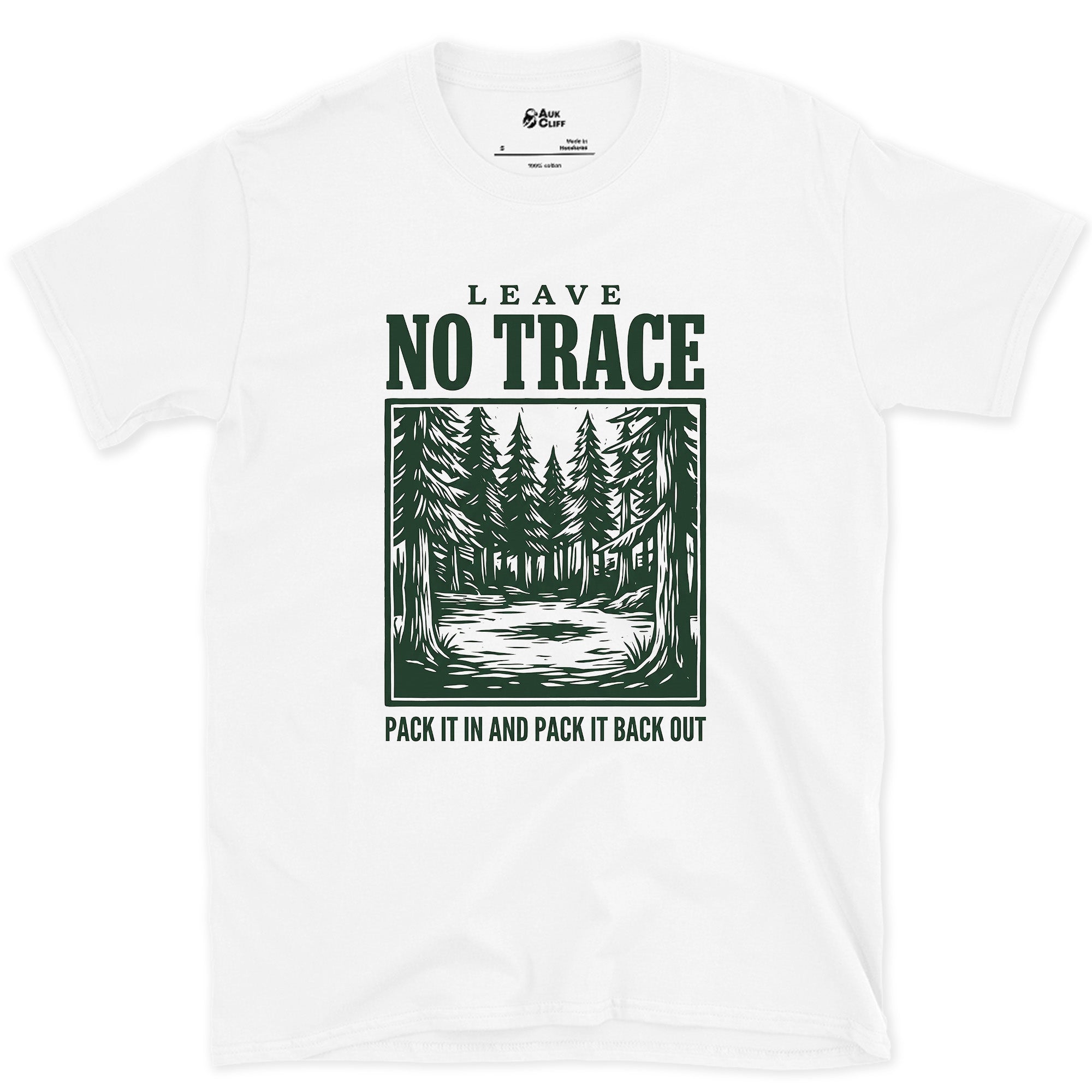 Leave No Trace, Pack It In and Pack It Out design on a White Gildan Softstyle t-shirt