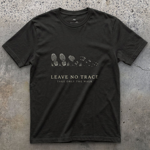 Leave No Trace, Take Only the Walk design on a Black Gildan Softstyle t-shirt