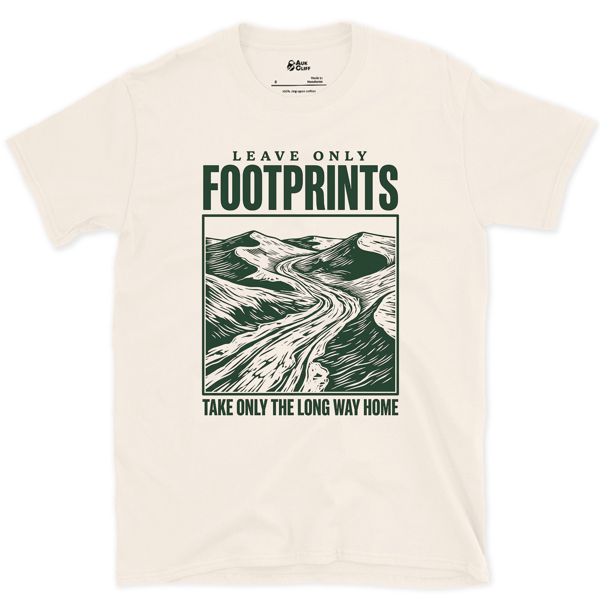 Leave Only Footprints, Valley Road design on a Natural Gildan Softstyle t-shirt