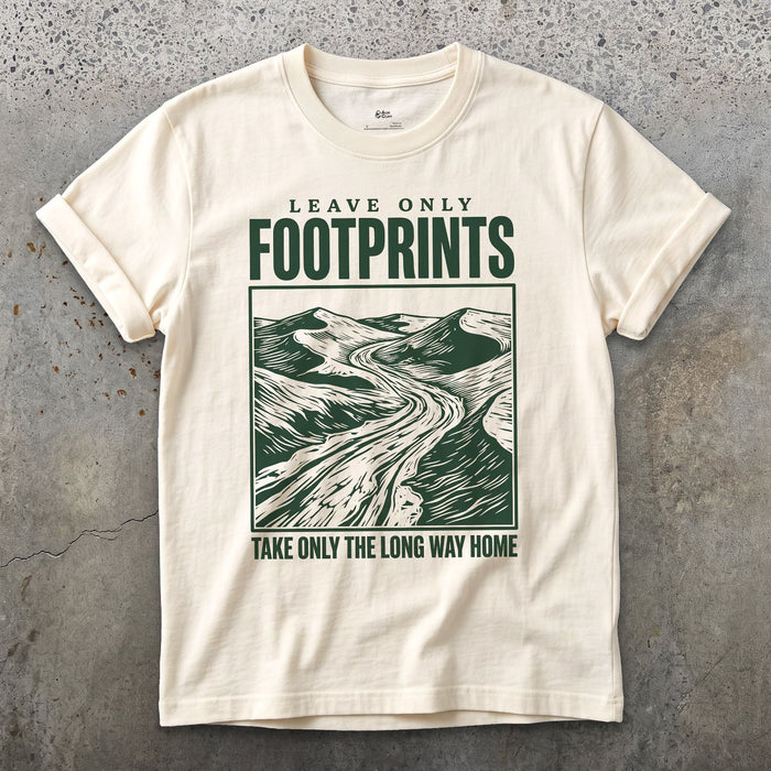 Leave Only Footprints, Valley Road design on a Natural Gildan Softstyle t-shirt