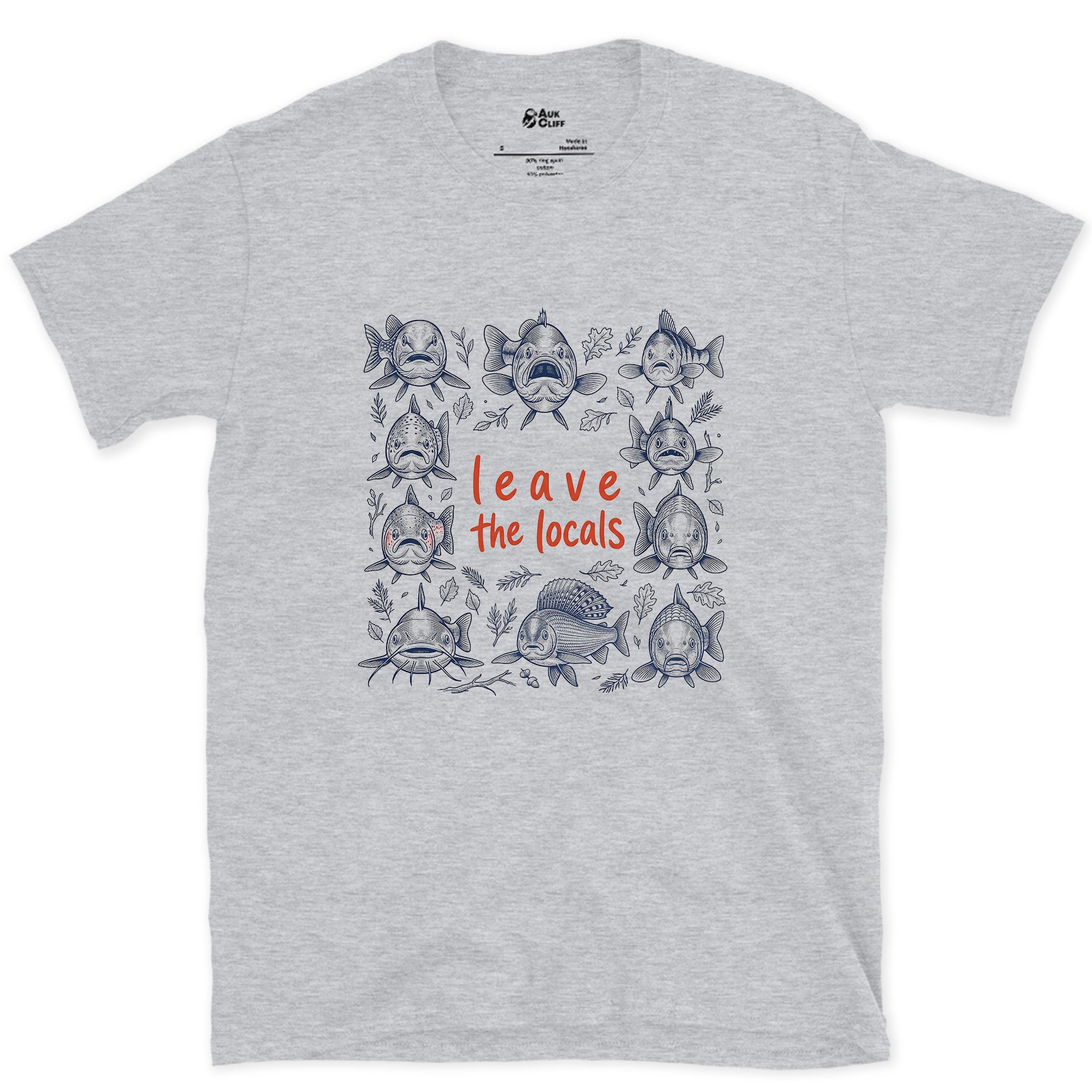 Leave the Locals, Fish Head Grid design on a Sport Grey Gildan Softstyle t-shirt
