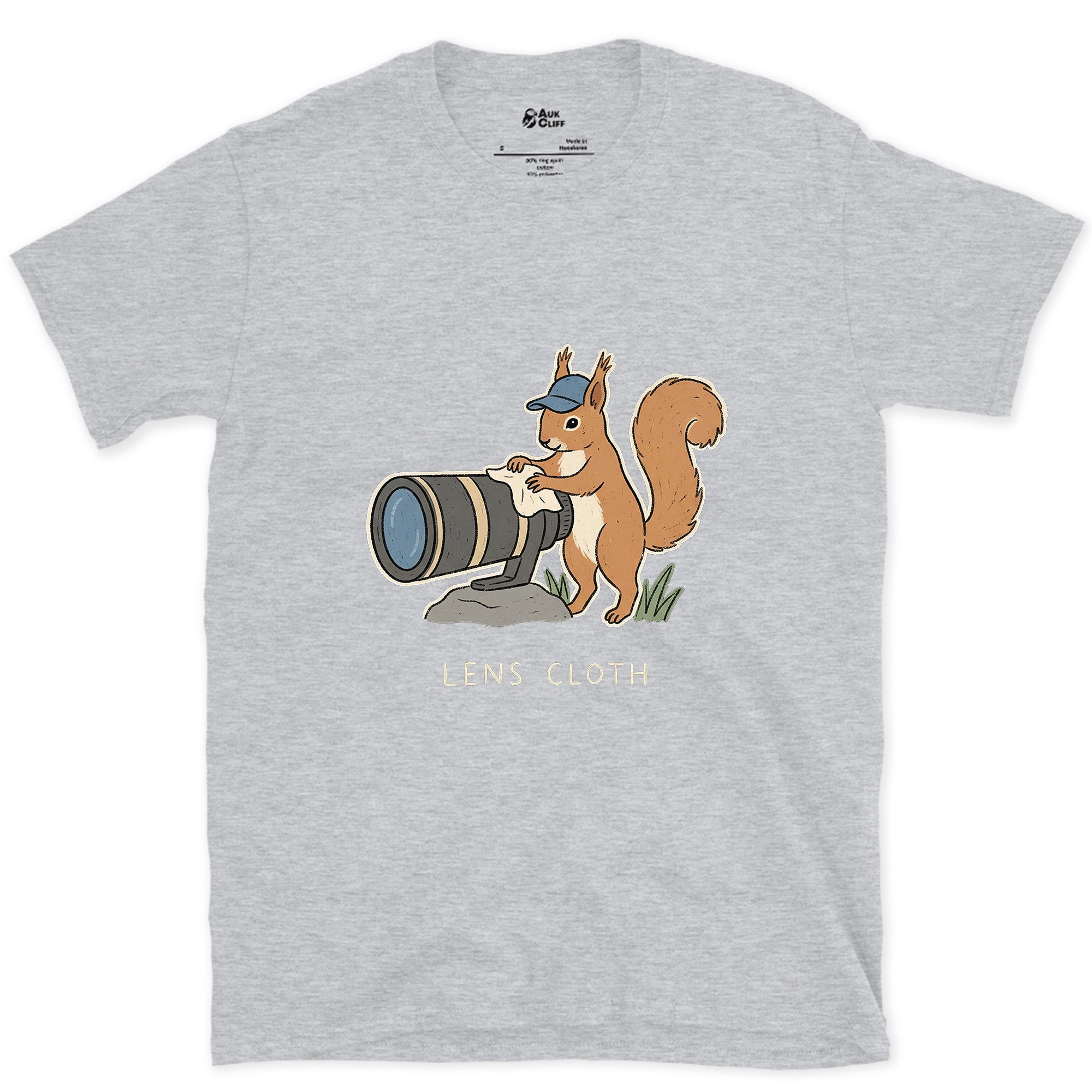 The Squirrel Collects Camera Lenses Instead of Nuts design on a Sport Grey Gildan Softstyle t-shirt