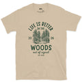 Life Is Better in the Woods, Out of Signal design on a Sand Gildan Softstyle t-shirt