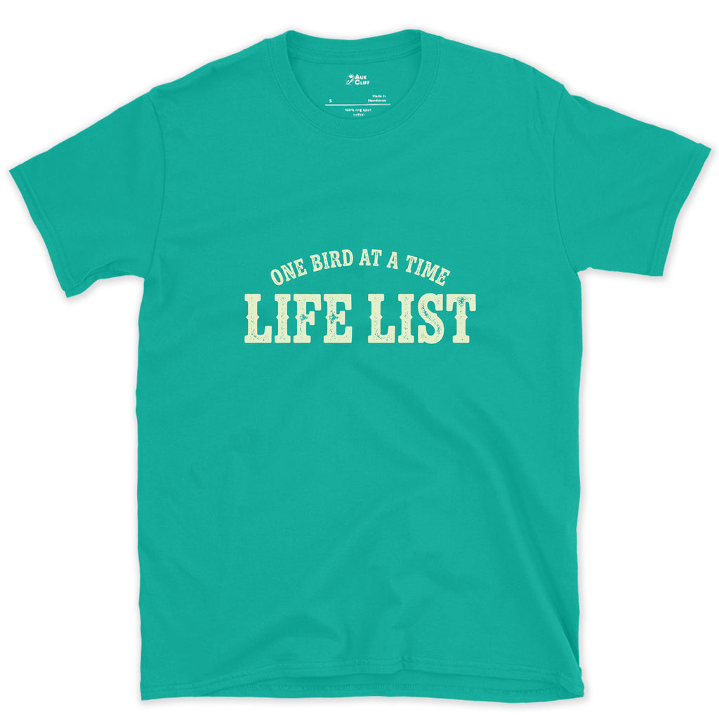 Life List With a Perched Bird, Light design on a Jade Dome Gildan Softstyle t-shirt