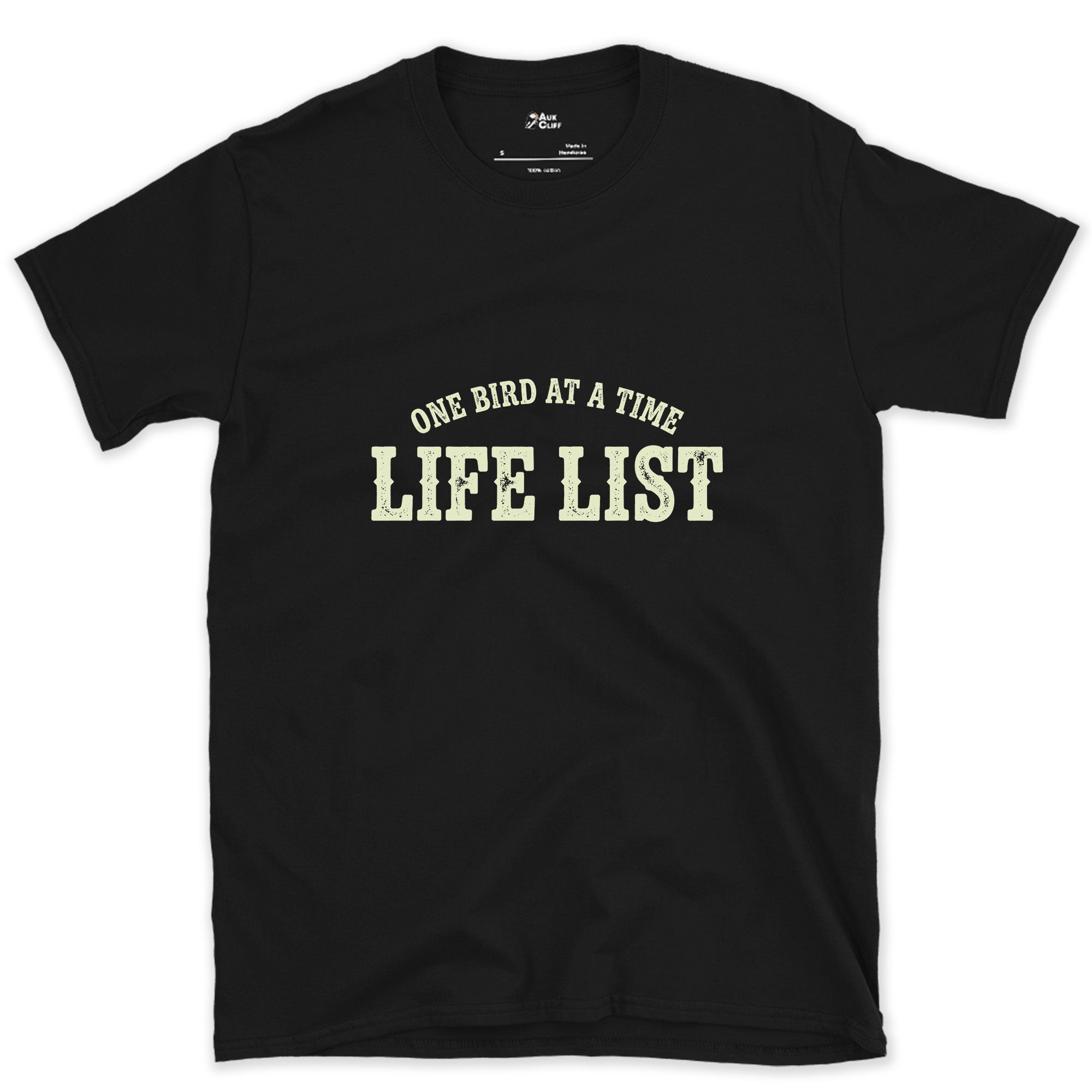 Life List With a Perched Bird, Light design on a Black Gildan Softstyle t-shirt