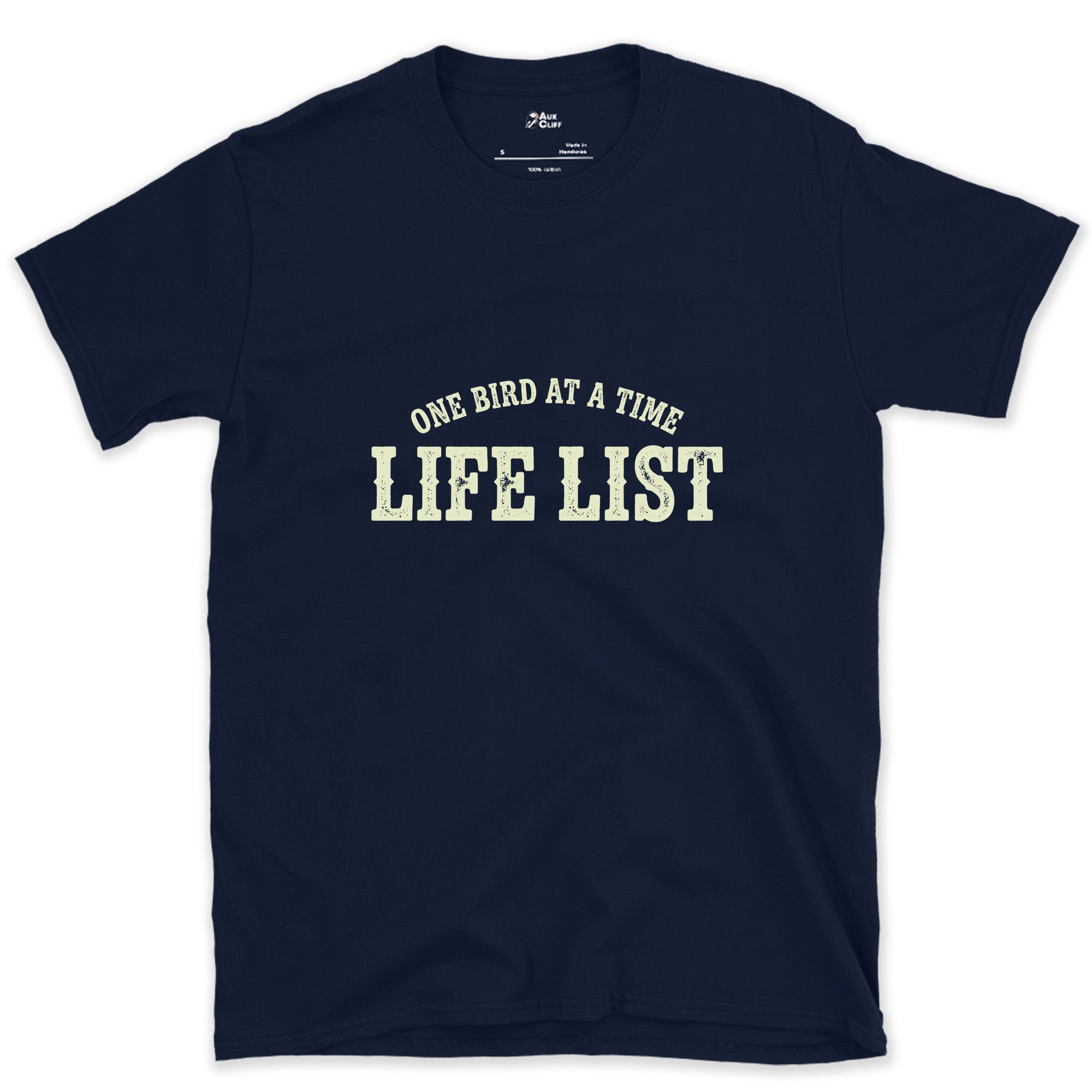 Life List With a Perched Bird, Light design on a Navy Gildan Softstyle t-shirt
