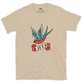 Lifer, Swallow With Wings Spread Wide design on a Sand Gildan Softstyle t-shirt