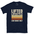 Lifted Lifestyle, Low Range Only design on a Navy Gildan Softstyle t-shirt
