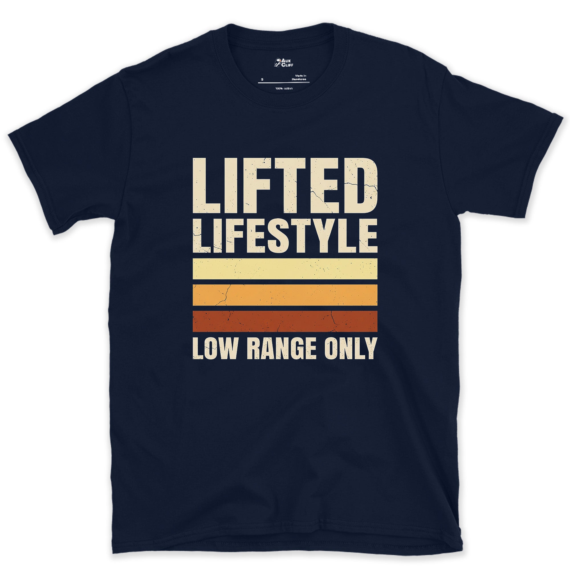 Lifted Lifestyle, Low Range Only design on a Navy Gildan Softstyle t-shirt