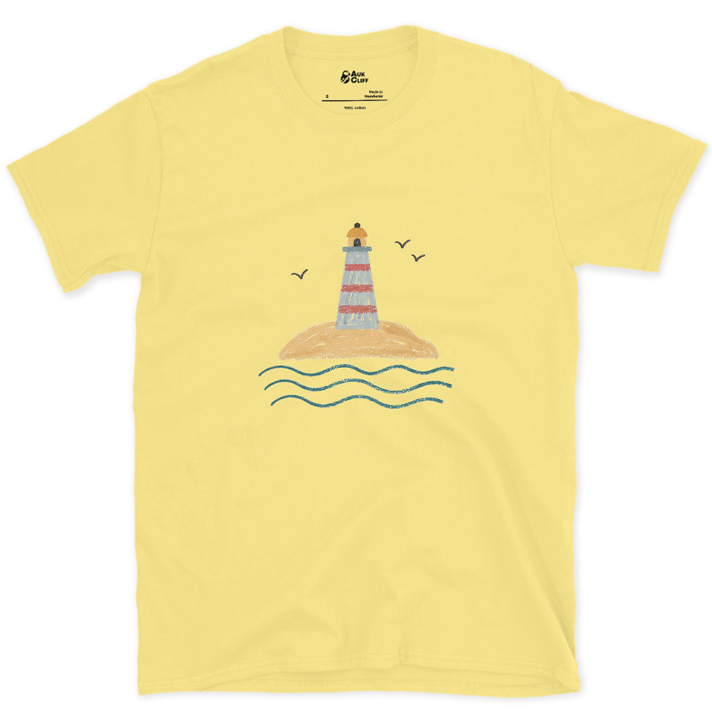 Last Dry Patch of Sand, Lighthouse design on a Cornsilk Gildan Softstyle t-shirt