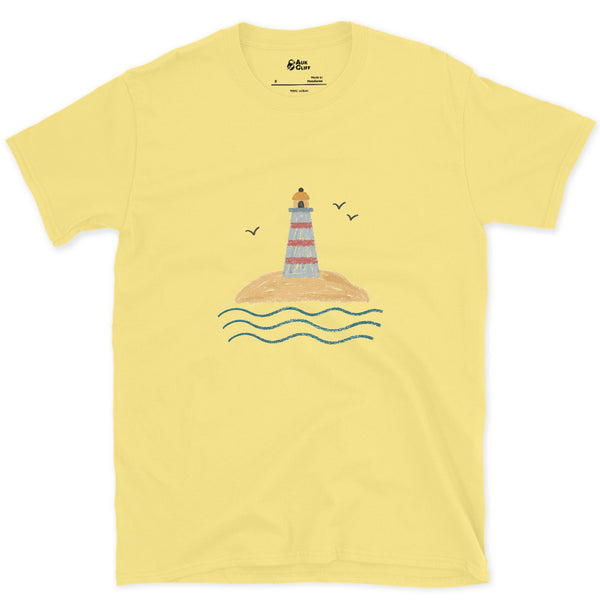 Last Dry Patch of Sand, Lighthouse design on a Cornsilk Gildan Softstyle t-shirt