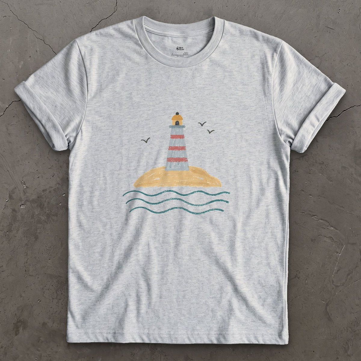 Last Dry Patch of Sand, Lighthouse design on a Sport Grey Gildan Softstyle t-shirt