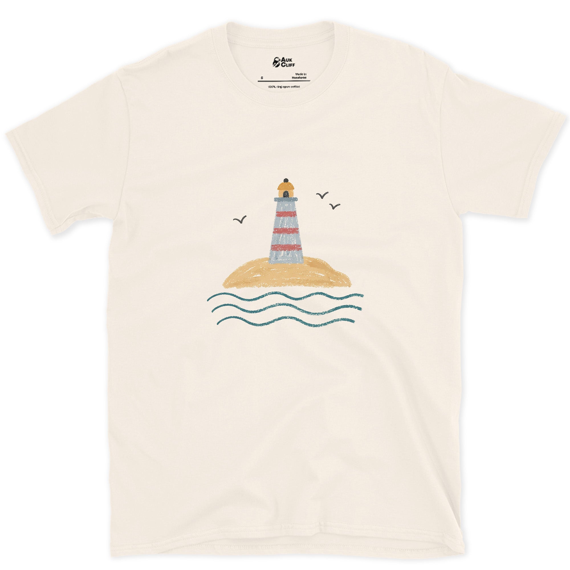 Last Dry Patch of Sand, Lighthouse design on a Natural Gildan Softstyle t-shirt
