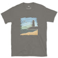 Holding the Line, Lighthouse and Gulls design on a Charcoal Gildan Softstyle t-shirt