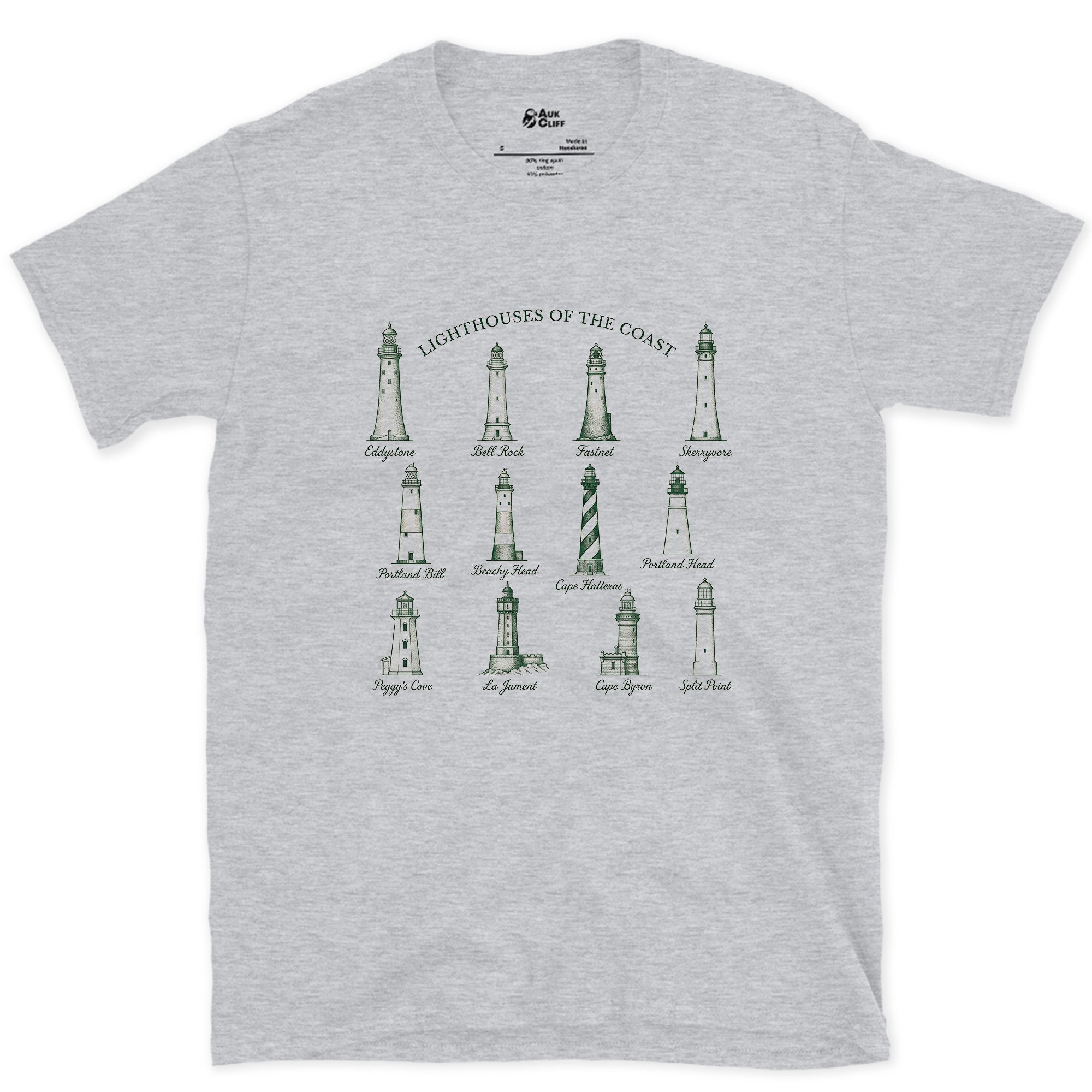 Twelve Lighthouses of the Coast design on a Sport Grey Gildan Softstyle t-shirt
