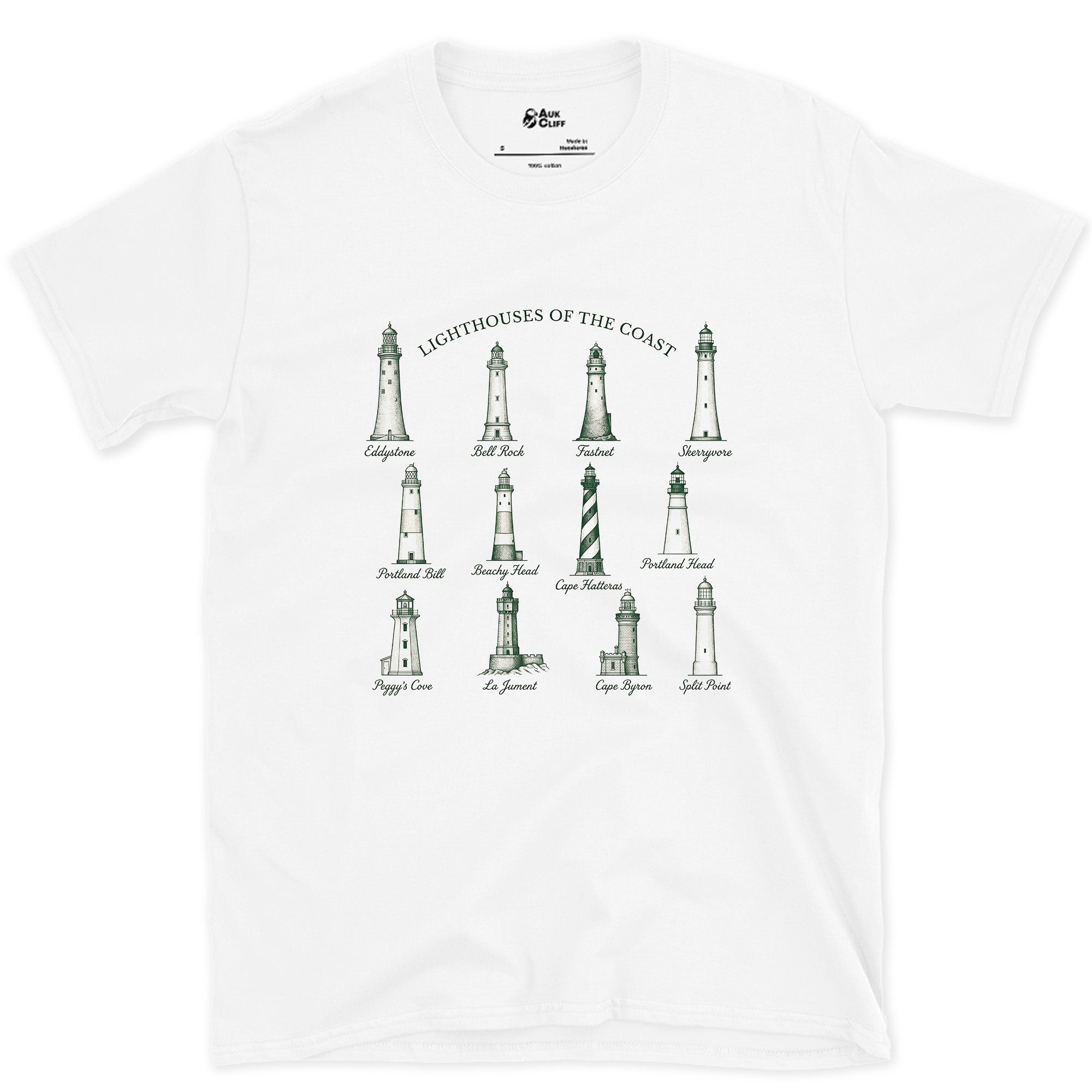 Twelve Lighthouses of the Coast design on a White Gildan Softstyle t-shirt