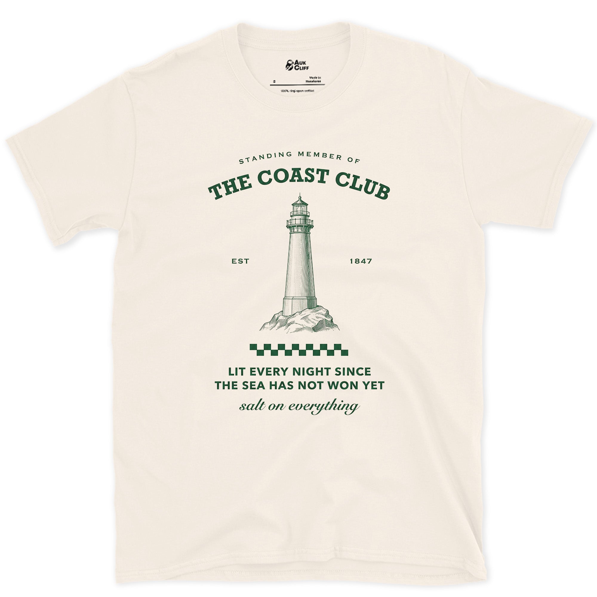 Lit Every Night, the Sea Has Not Won Yet design on a Natural Gildan Softstyle t-shirt
