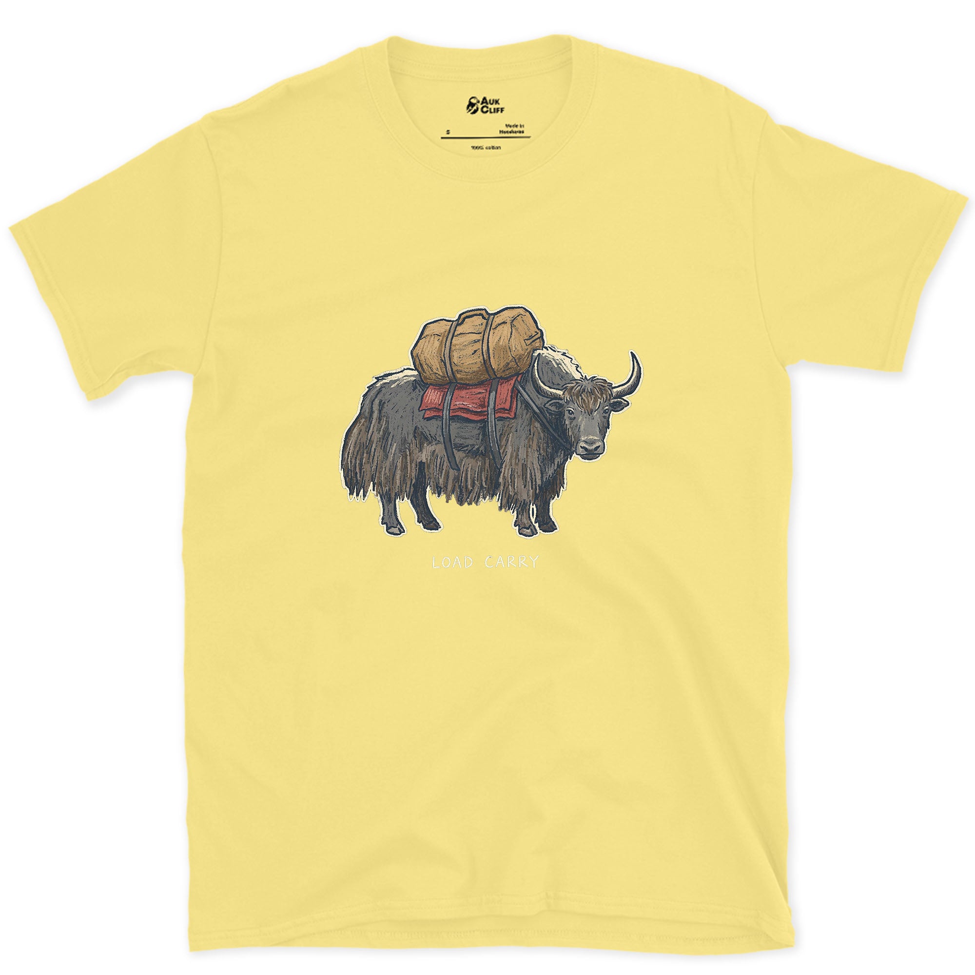Expedition Load Carry, Yak With a Full Pack design on a Cornsilk Gildan Softstyle t-shirt