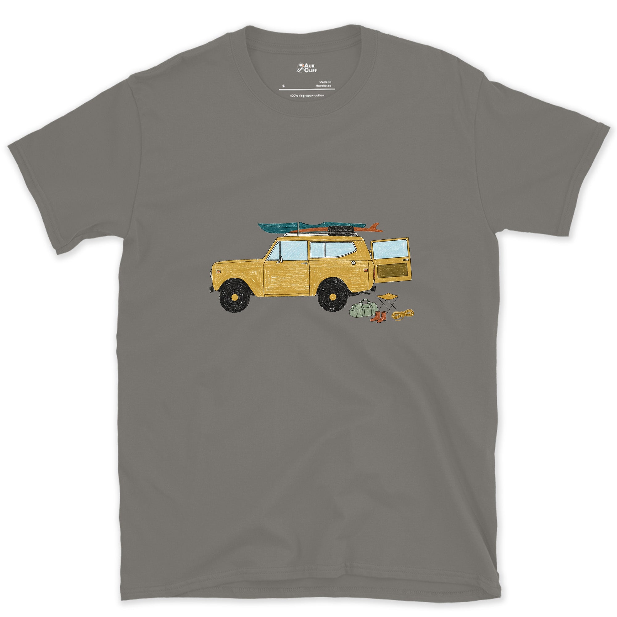 Wagon Loaded for a Put-In Before Sunrise design on a Charcoal Gildan Softstyle t-shirt