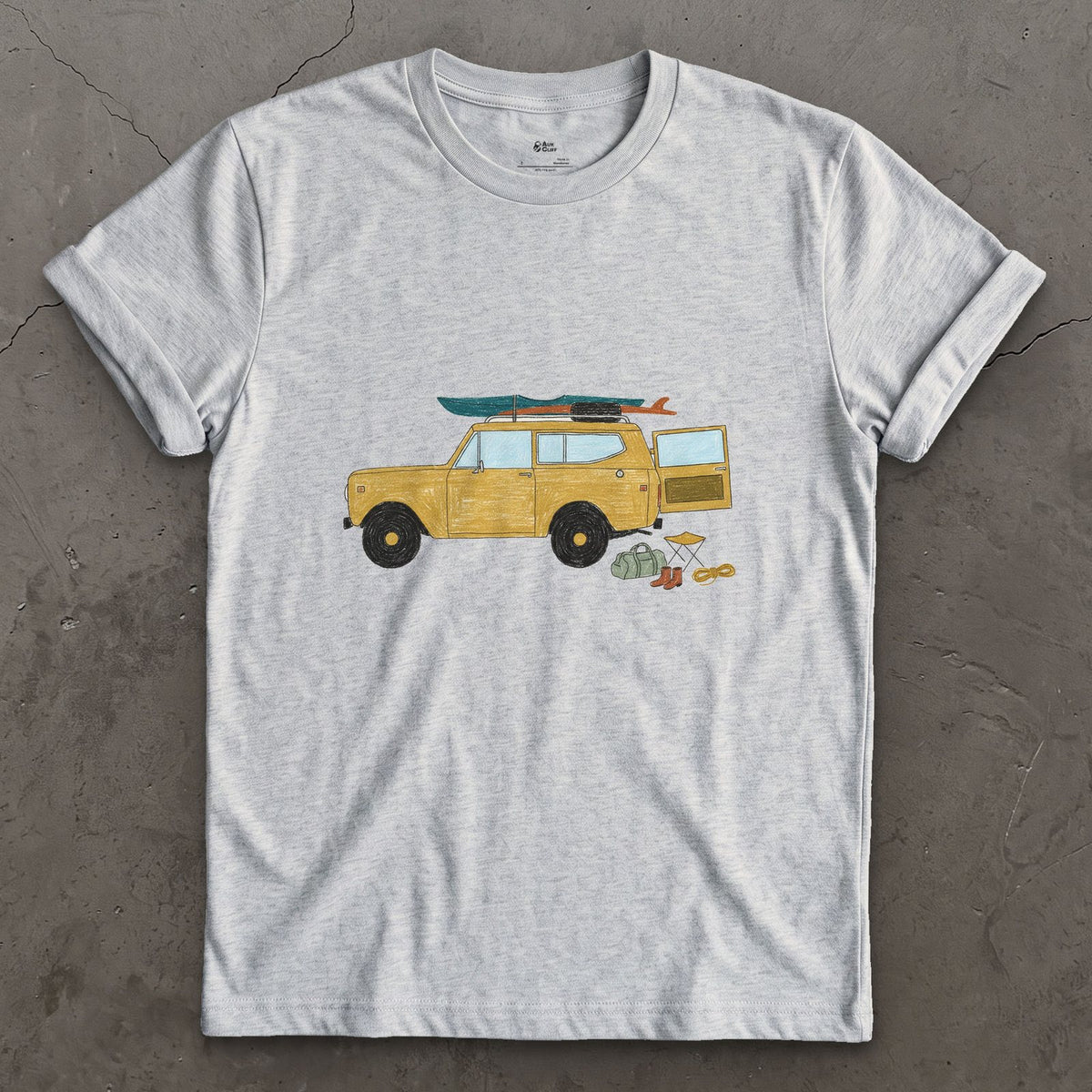 Wagon Loaded for a Put-In Before Sunrise design on a Sport Grey Gildan Softstyle t-shirt