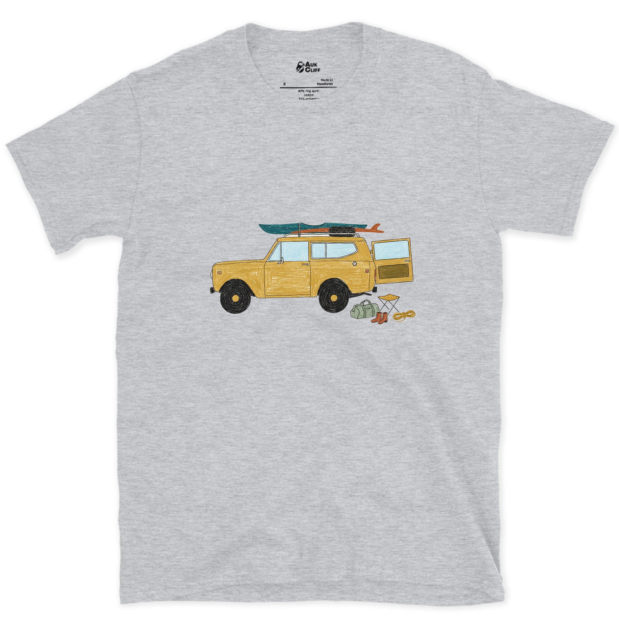 Wagon Loaded for a Put-In Before Sunrise design on a Sport Grey Gildan Softstyle t-shirt