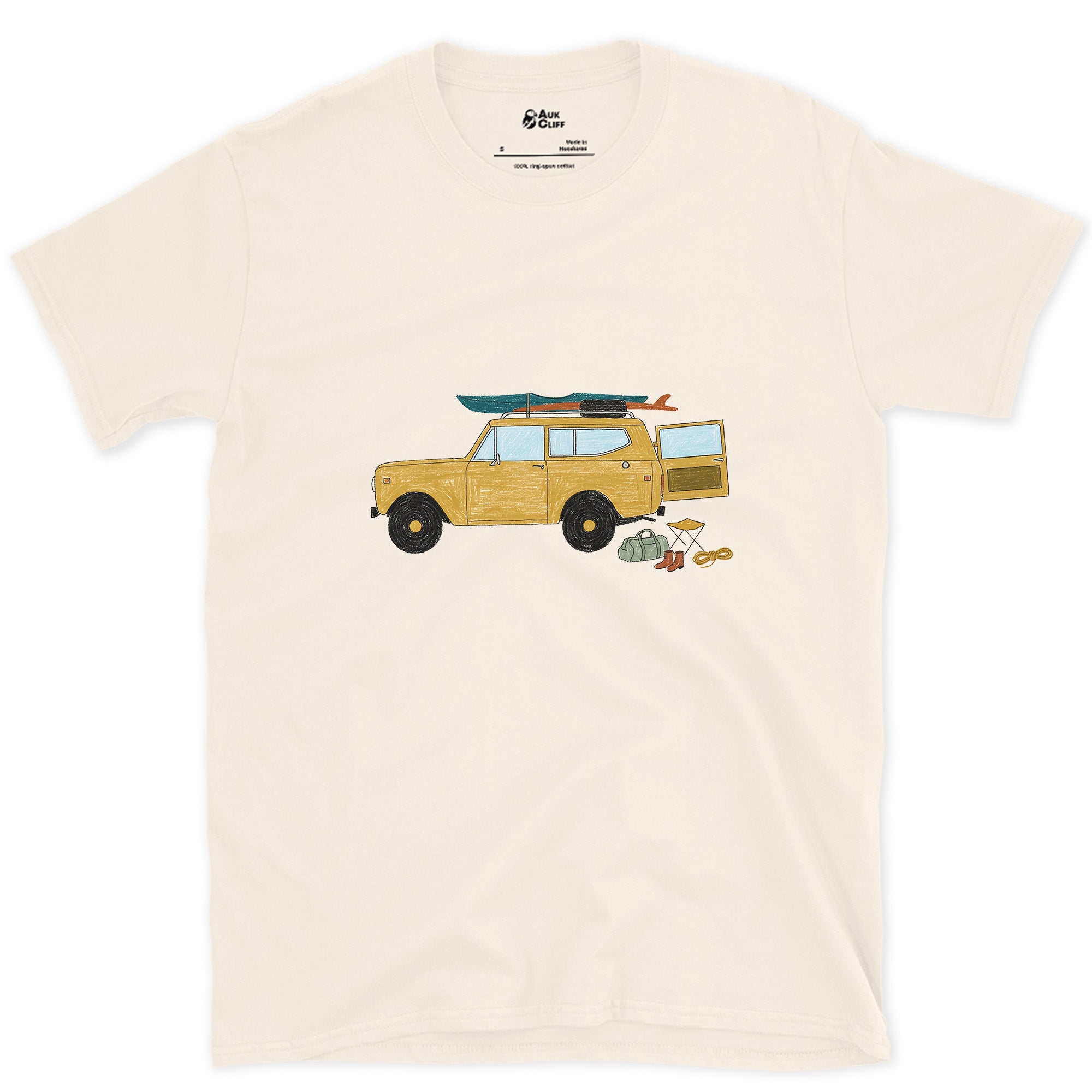Wagon Loaded for a Put-In Before Sunrise design on a Natural Gildan Softstyle t-shirt
