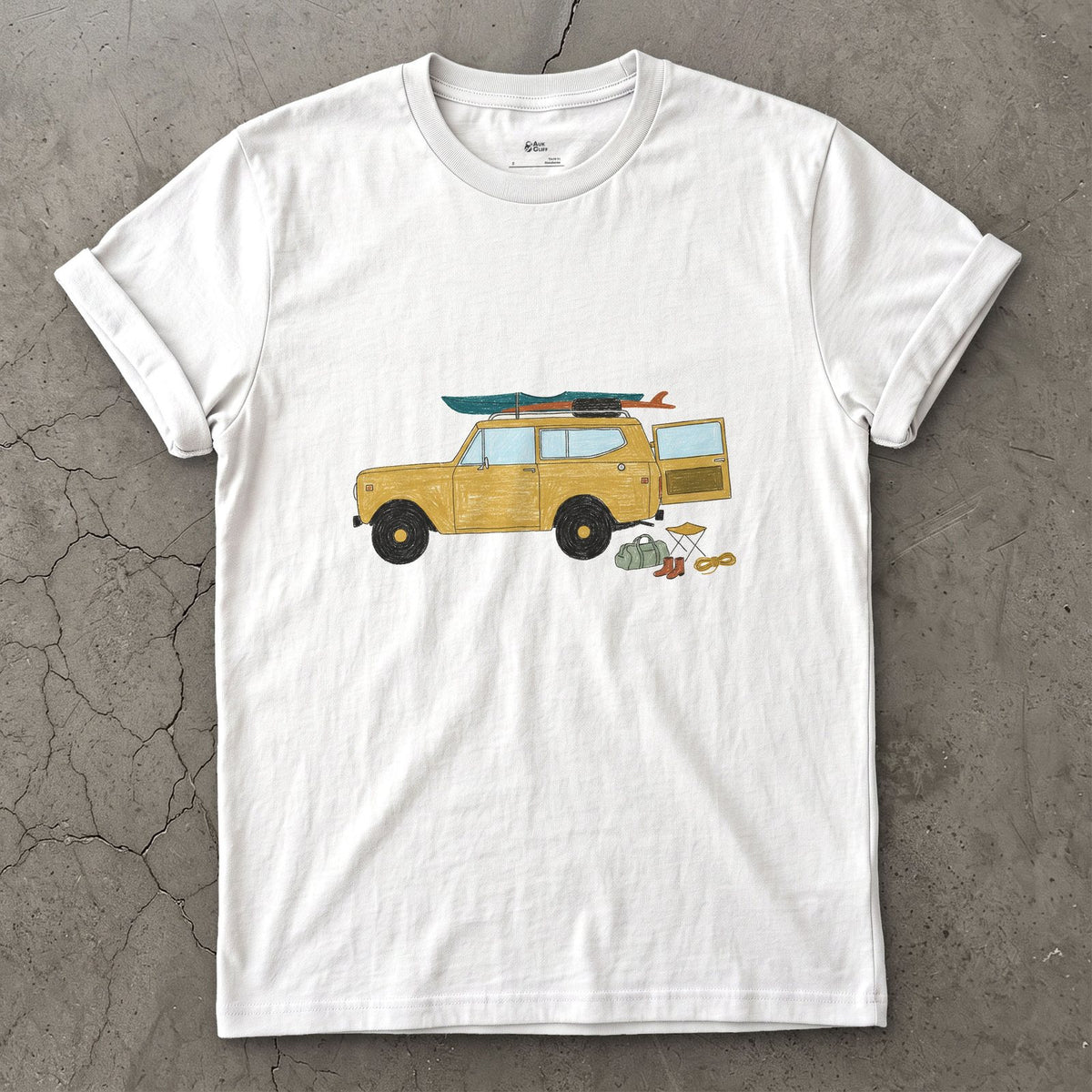Wagon Loaded for a Put-In Before Sunrise design on a White Gildan Softstyle t-shirt
