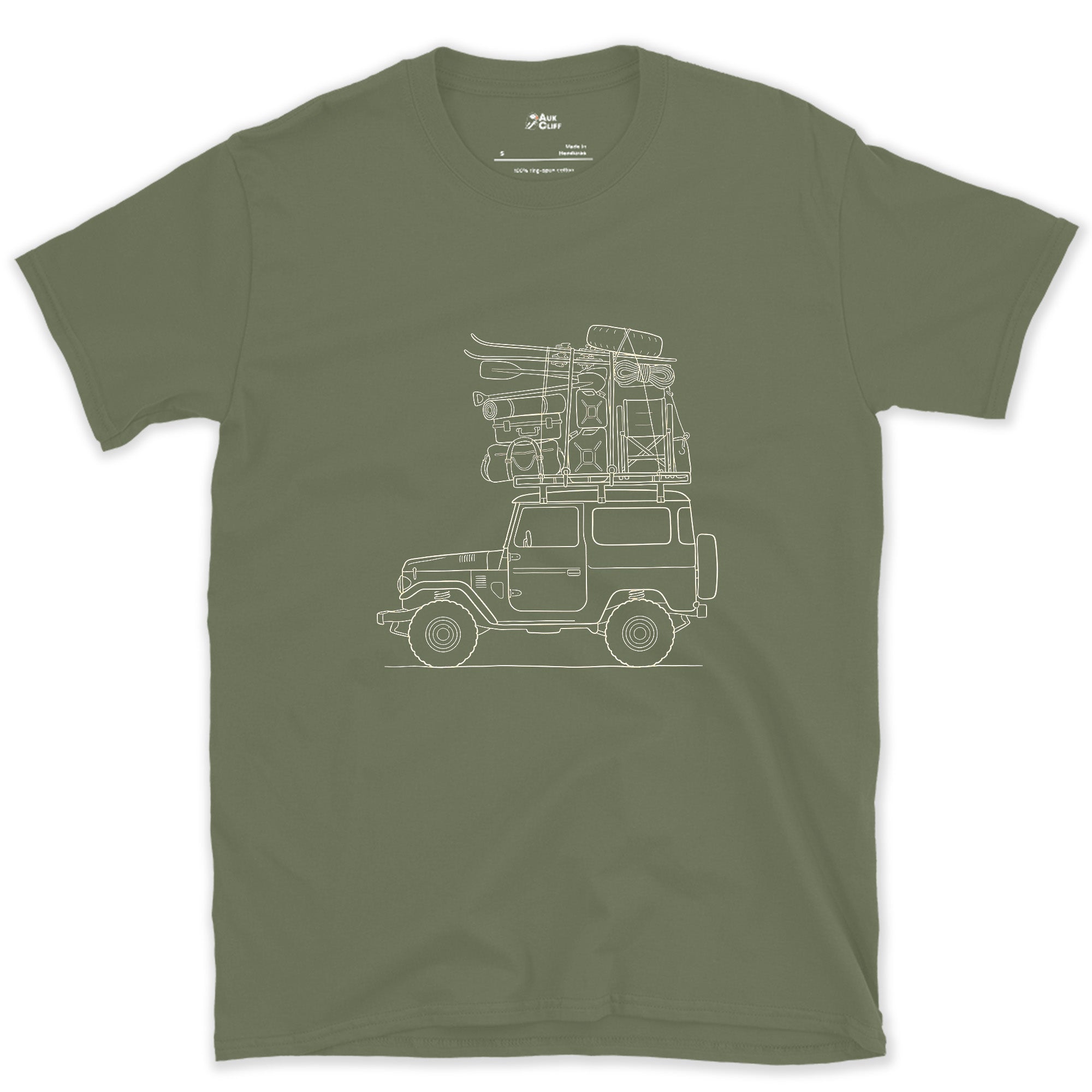 Every Bag Strapped Down on the Wagon design on a Military Green Gildan Softstyle t-shirt