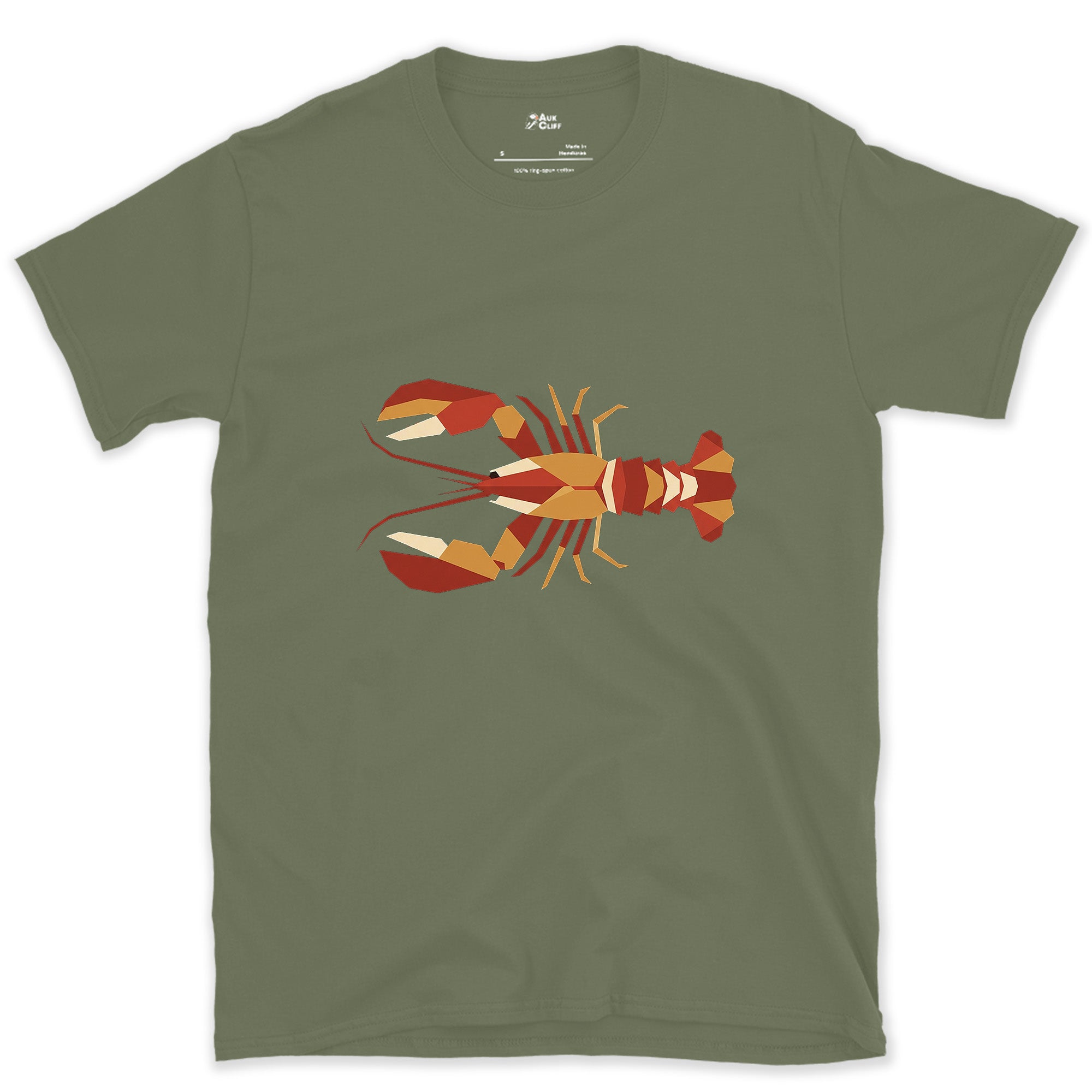 Claws Still Read Once Faceted, Lobster design on a Military Green Gildan Softstyle t-shirt