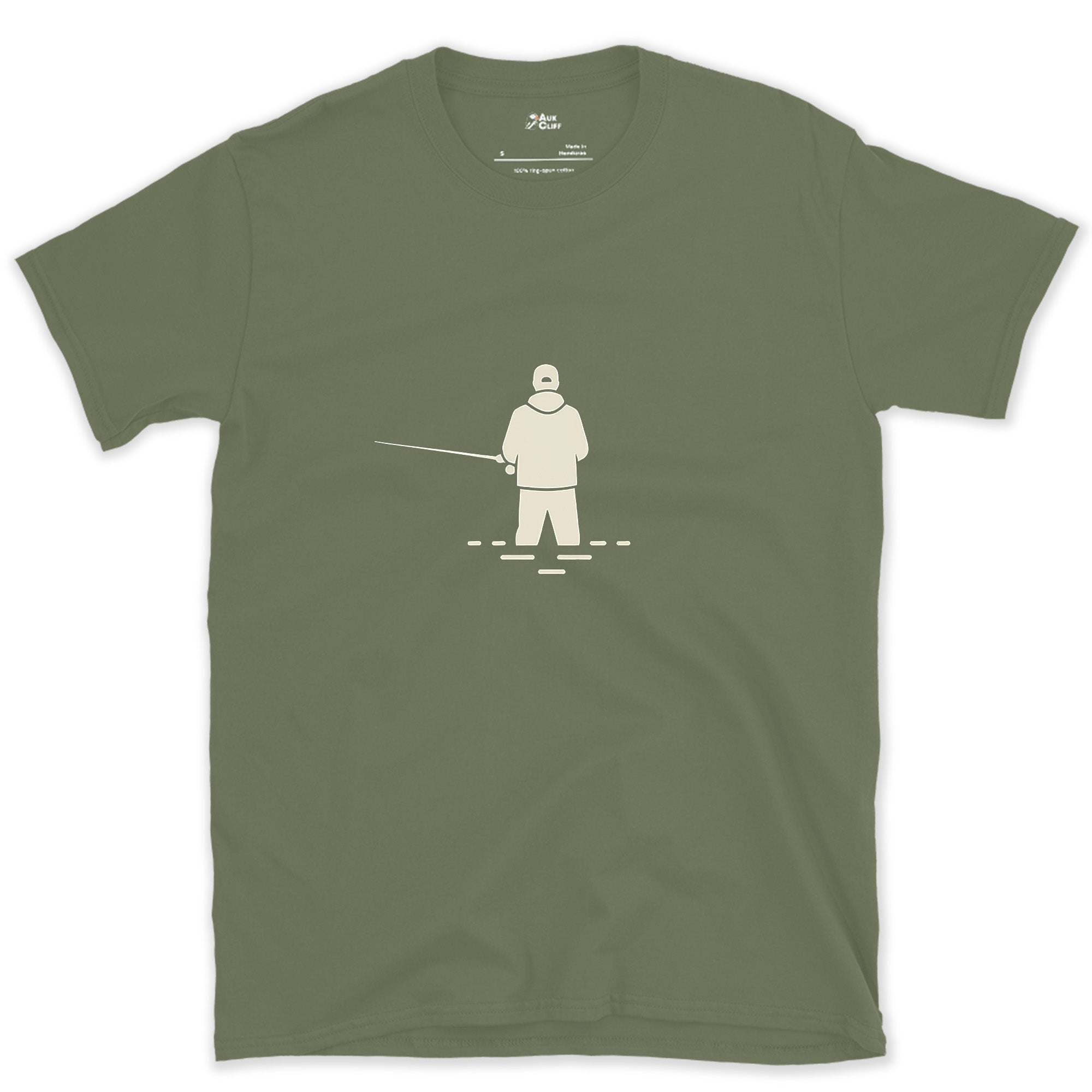 Nothing but the Cast and the Water design on a Military Green Gildan Softstyle t-shirt