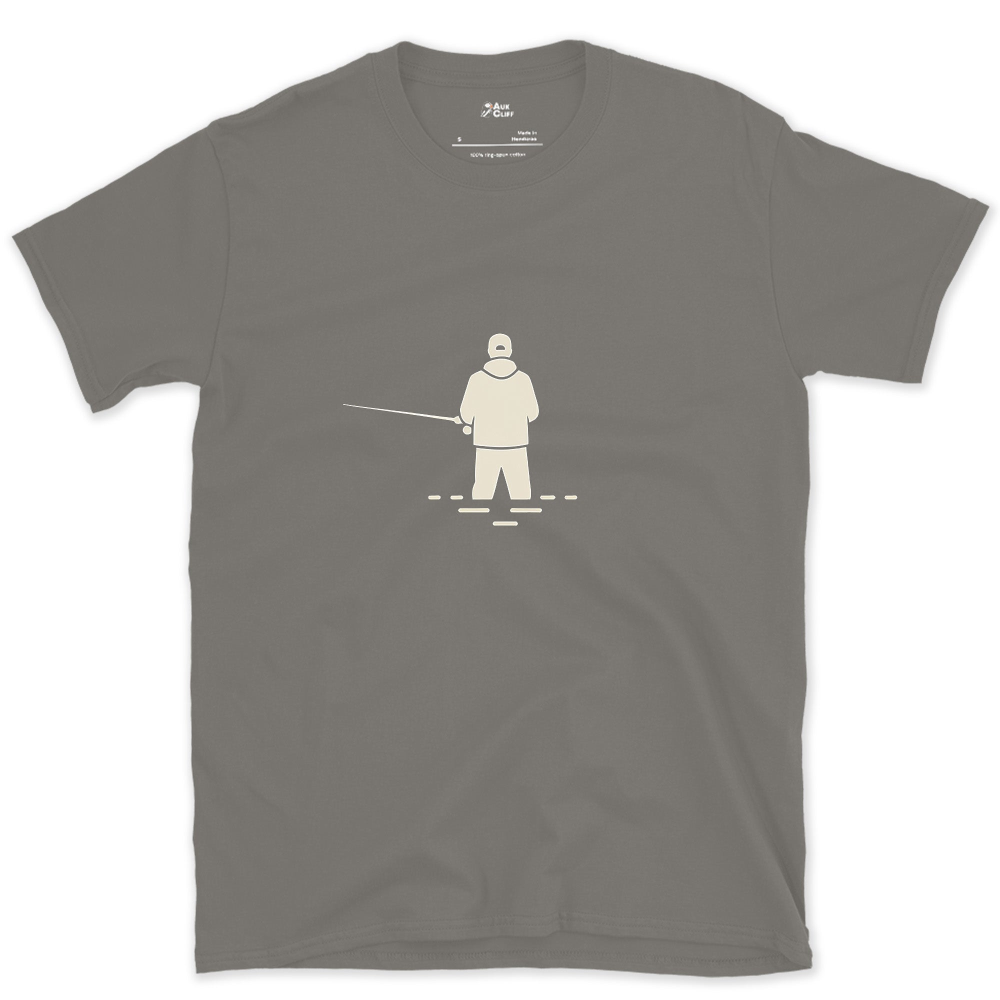 Nothing but the Cast and the Water design on a Charcoal Gildan Softstyle t-shirt