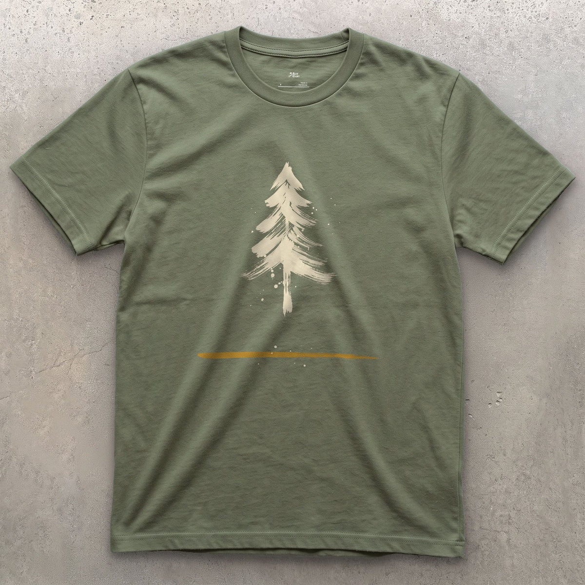 One Red Line, a Whole Pine Tree design on a Military Green Gildan Softstyle t-shirt