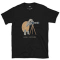 Long Exposure, Tortoise design on a Black Gildan Softstyle t-shirt