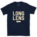 Long Lens, the Telephoto Habit design on a Navy Gildan Softstyle t-shirt