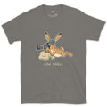 Already the Hare Photographer's View, Low Angle design on a Charcoal Gildan Softstyle t-shirt