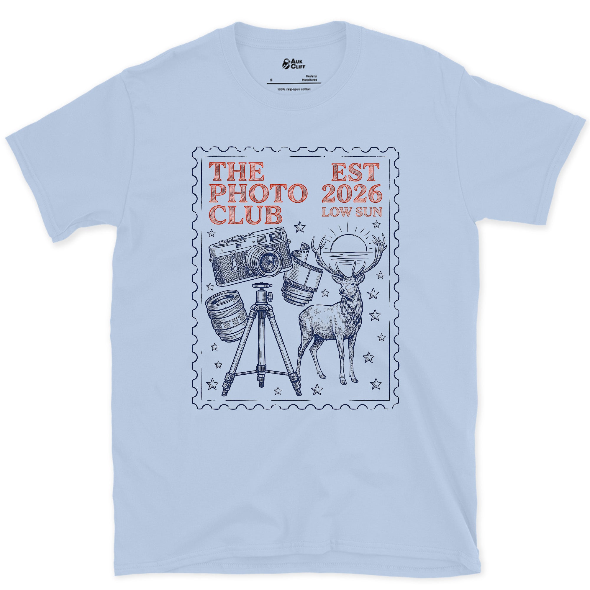 Low Sun, The Photo Club design on a Light Blue Gildan Softstyle t-shirt