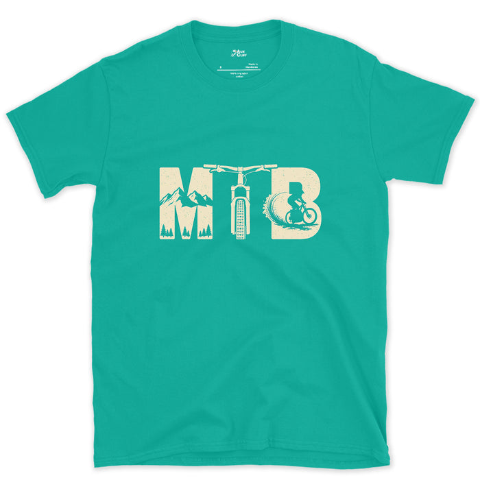 Each Letter Filled With Its Own Slice of Trail design on a Jade Dome Gildan Softstyle t-shirt