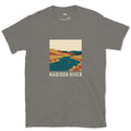 Working the Bend, Madison River design on a Charcoal Gildan Softstyle t-shirt