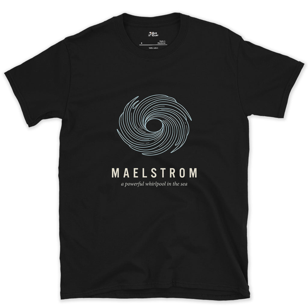 Maelstrom, a Powerful Whirlpool in the Sea design on a Black Gildan Softstyle t-shirt