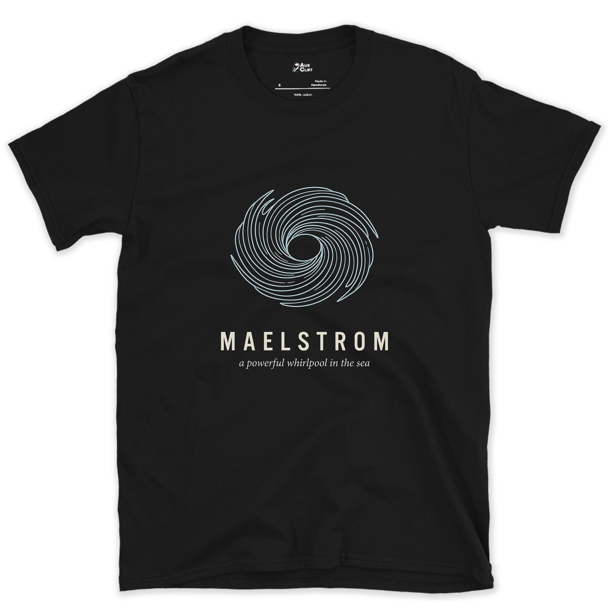 Maelstrom, a Powerful Whirlpool in the Sea design on a Black Gildan Softstyle t-shirt