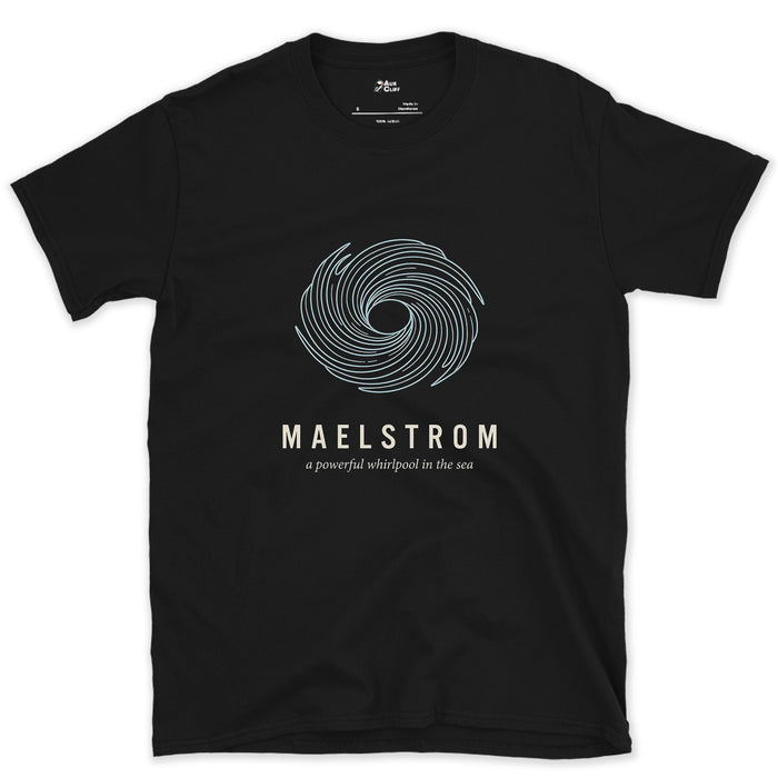 Maelstrom, a Powerful Whirlpool in the Sea design on a Black Gildan Softstyle t-shirt