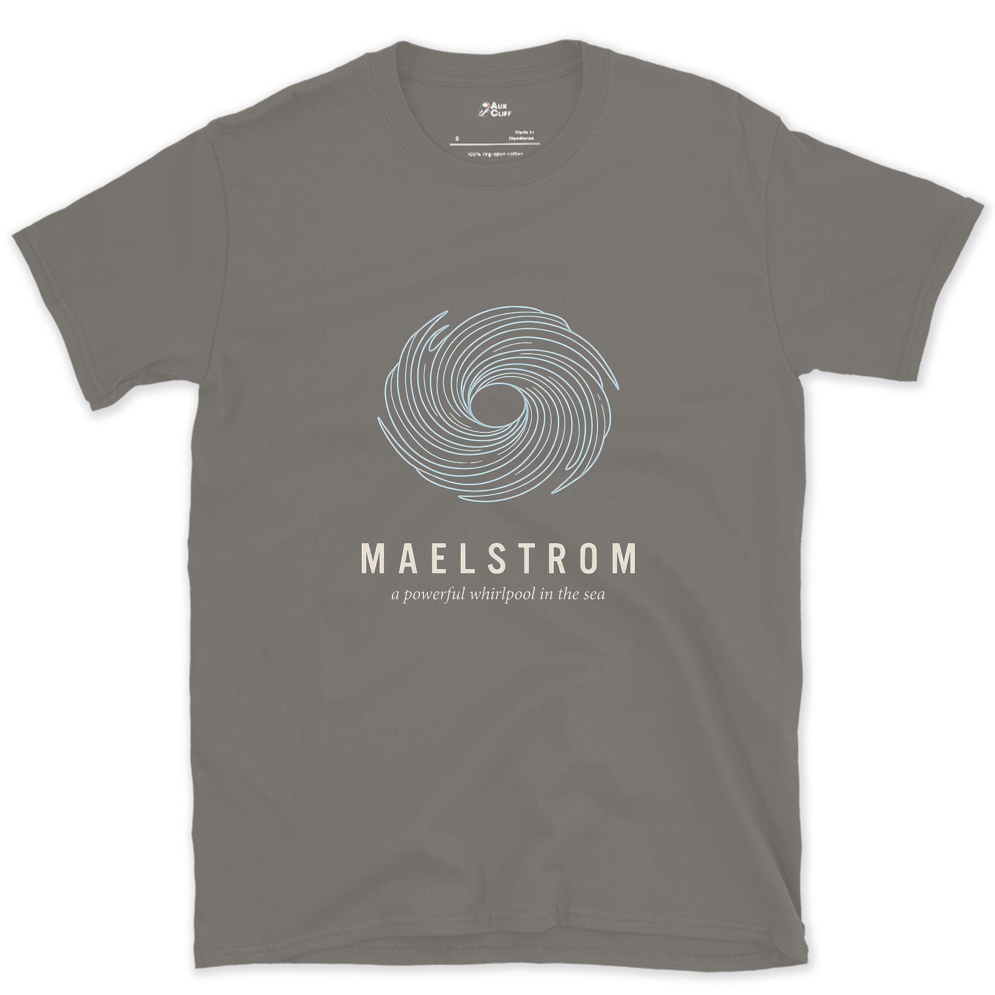 Maelstrom, a Powerful Whirlpool in the Sea design on a Charcoal Gildan Softstyle t-shirt